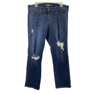 Hollister‎ Jeans Juniors Size 11 Boyfriend Straight Dark Wash Denim Destroyed